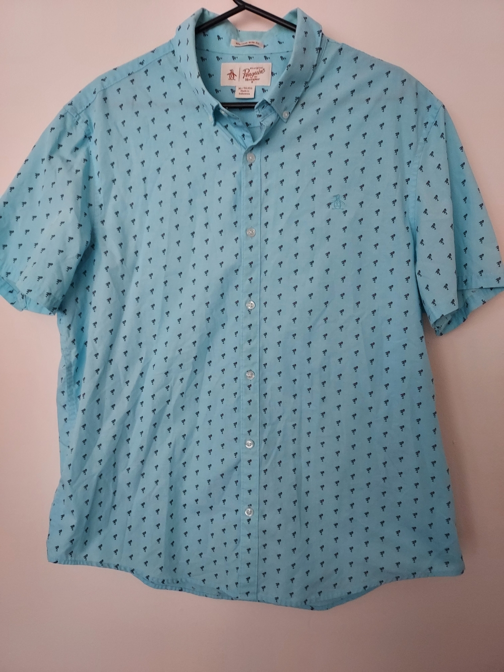 Original Penguin Baby Blue Short-Sleeve Button-Down All Over Pink Flamingo Print